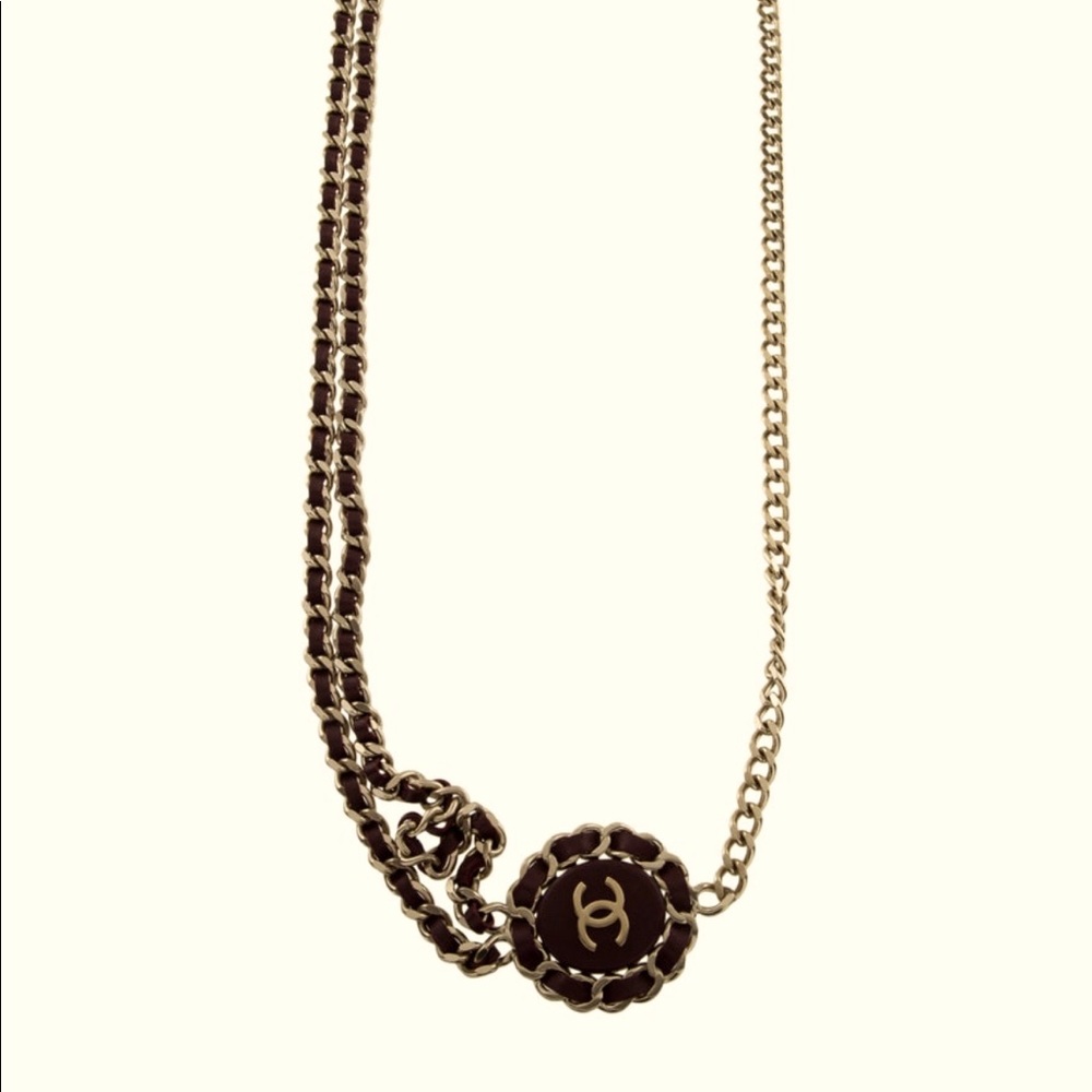 Authentic Chanel CC Station double strand chain necklace chocolate lambskin/gold